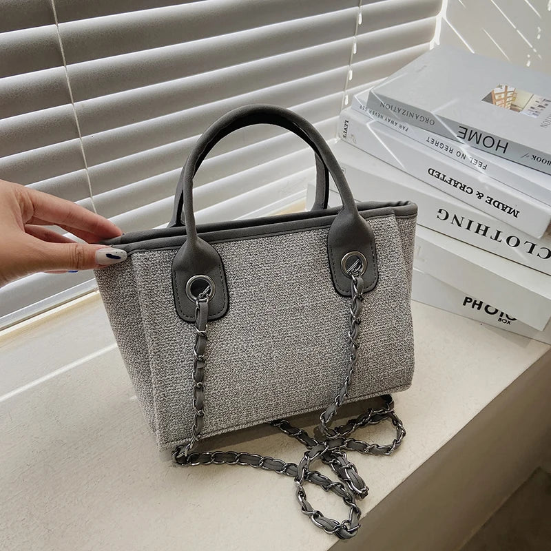 Tote Bag Femme Toile Grande Capacité – Cabas Shopping Chaînes Épaule Messenger Casual