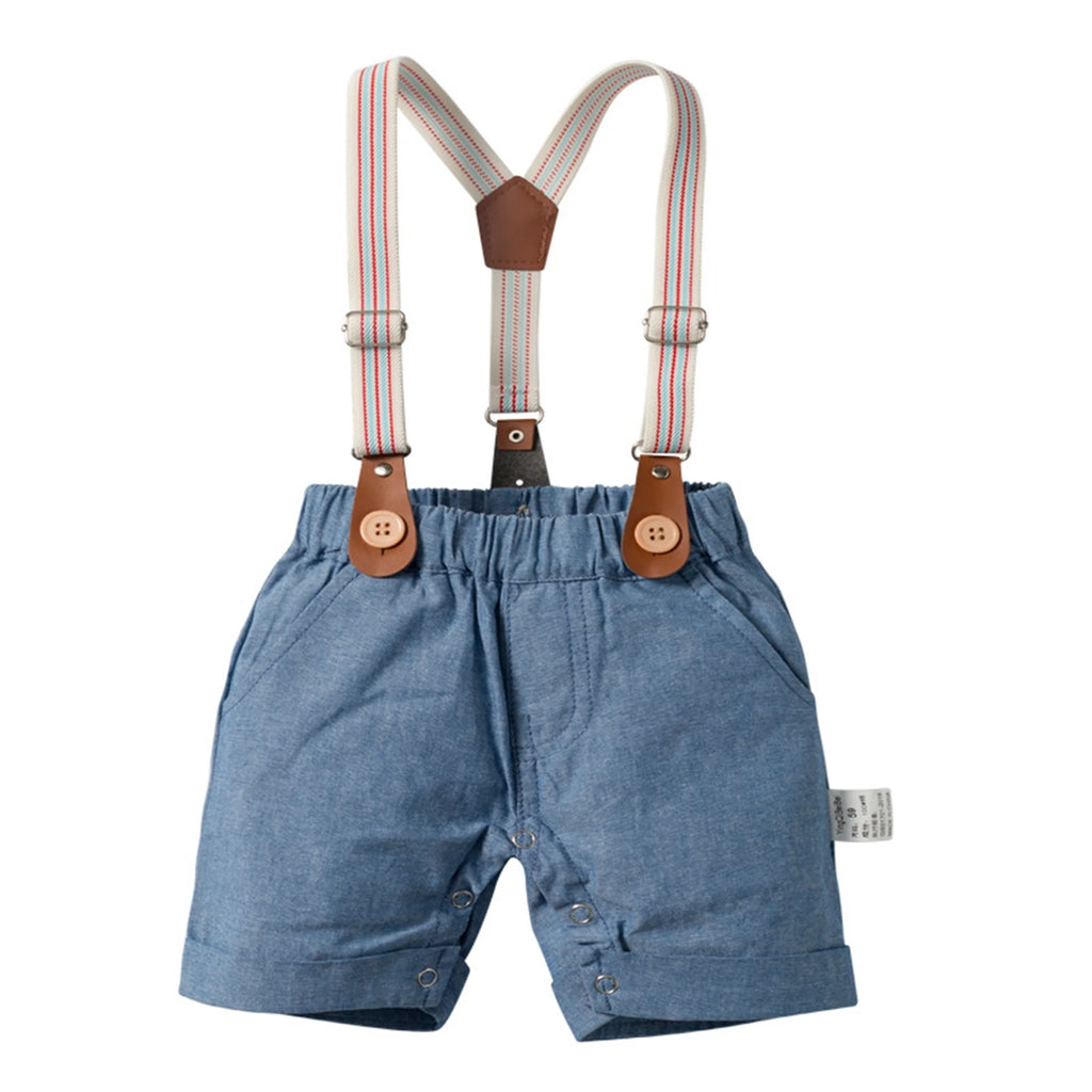 Ensemble Gentleman Garçon Bébé – Chemise Boutons Col Revers + Salopette Bretelles Été Casual Chic