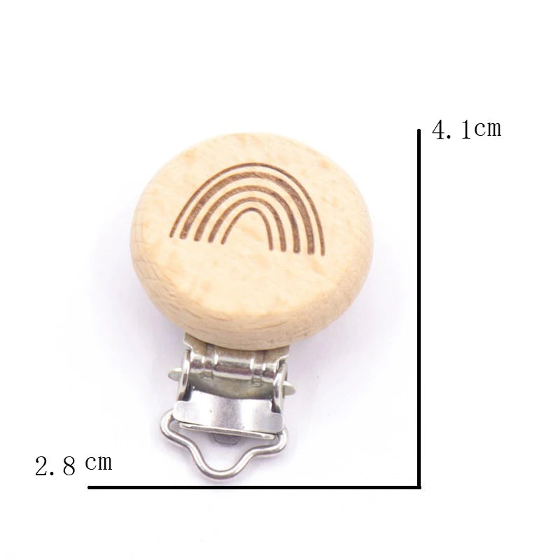 Los 5 Schnullerclips Holz Tiere – Schnullerkette Hase Elefant Stern Beißring Baby
