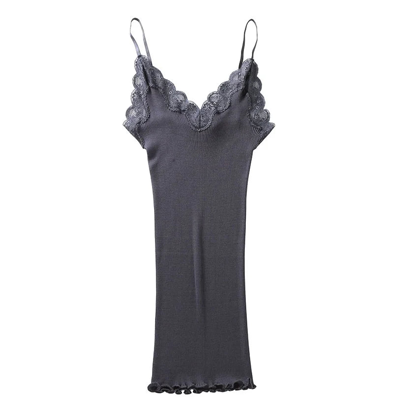Camisole Dentelle 70% Soie Naturelle & 30% Coton - Basique Luxe Doux Couleur Unie | SuyaDream