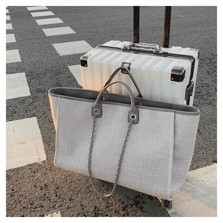 Tote Bag Femme Toile Grande Capacité – Cabas Shopping Chaînes Épaule Messenger Casual