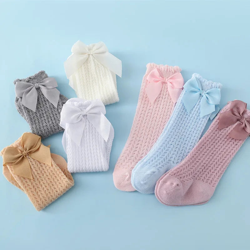 Chaussettes Hautes Bébé Unisexe Nœud Coton Mesh Été – Antidérapantes Nouveau-Né Toddler 0-2 Ans