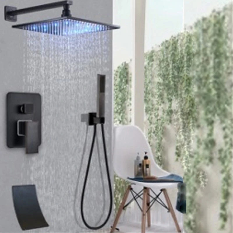 Système Douche LED Encastré – Pluie & Cascade, Bec Baignoire Pivotant, Mitigeur Eau Chaude & Froide | Salle de Bain Design