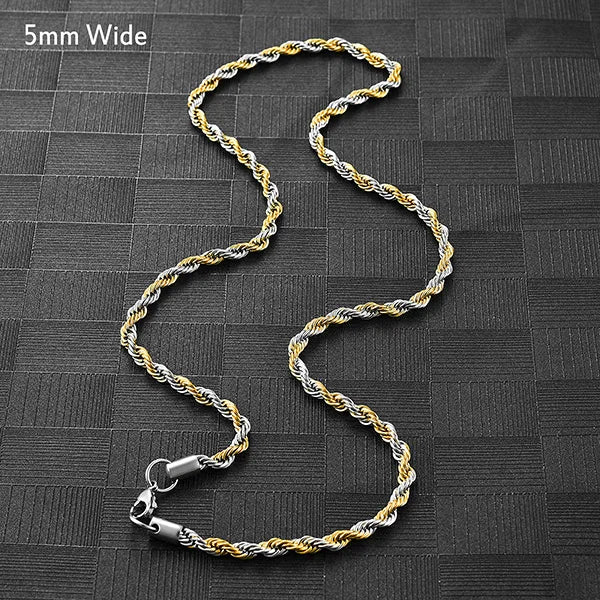 Collier Chaîne Torsadée Corde Acier Inoxydable – Unisexe Punk Argent & Or | Ras-du-Cou & Longueur Variable | Bijou Mode Homme & Femme Tendance
