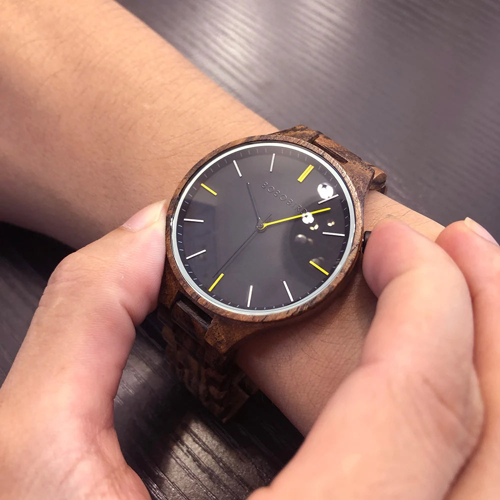 Montre Homme Luxe BOBO BIRD en Bois – Coffret Cadeau Personnalisé Unique Éco-Responsable