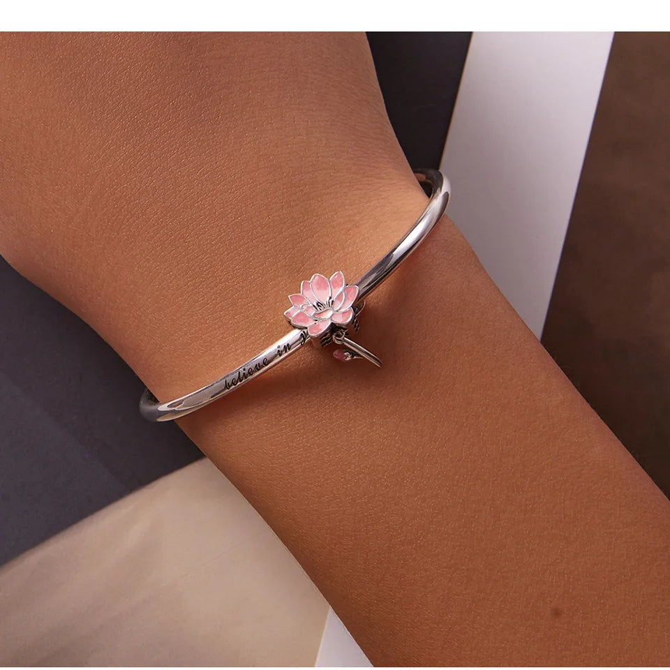 Charm Argent 925 Fleur de Lotus Rose Bamoer – Pendentif Sac & Bracelet DIY | Bijou Fin Femme Premium Élégant & Symbolique