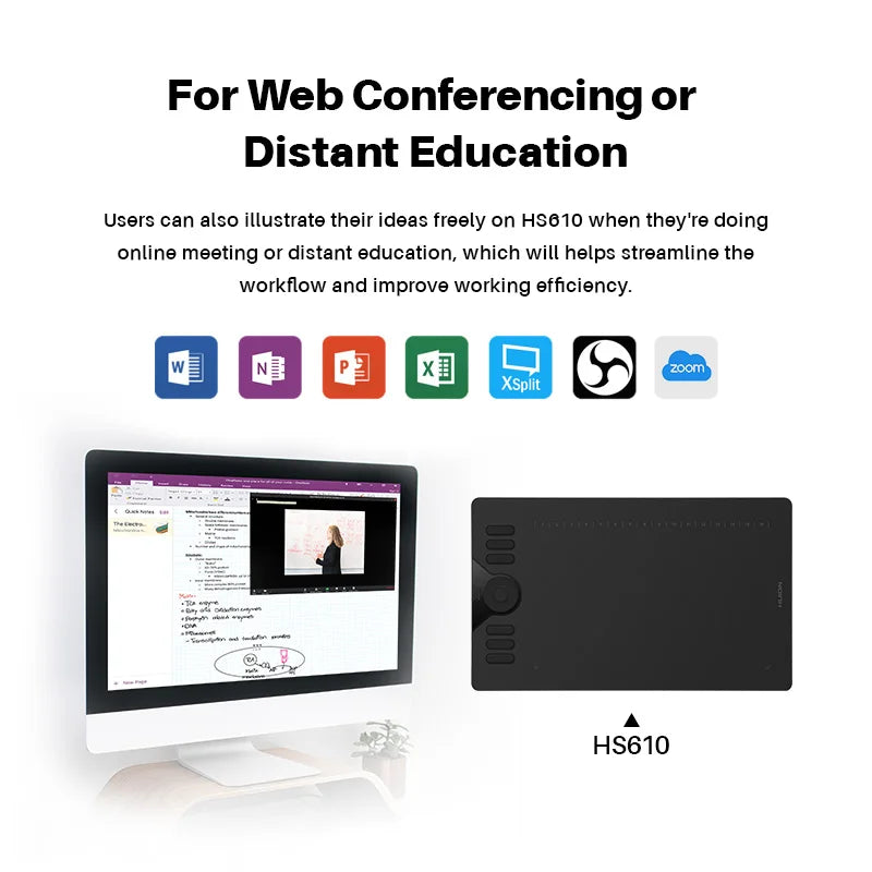 Huion HS610 Tablette Graphique 10x6.25'' – 28 Touches Express, Stylet 8192 Niveaux Sans Pile | Android, MacBook, PC