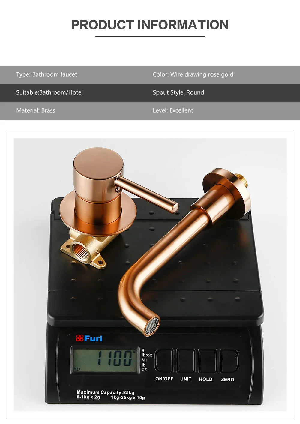 Bagnolux Robinet Encastré Rose Gold Laiton – Poli ou Brossé, Trou Rond, Eau Chaude & Froide | Salle de Bain Luxe