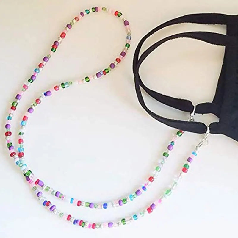 Chaîne Masque & Lunettes Bohème Perlée - Lanyard Anti-Glisse Femme