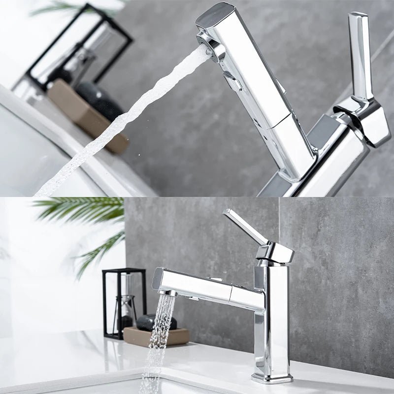 DQOK Robinet Lavabo Extractible Chrome & Noir – Laiton, Douchette Escamotable, Mitigeur Moderne | Vasque Salle de Bain
