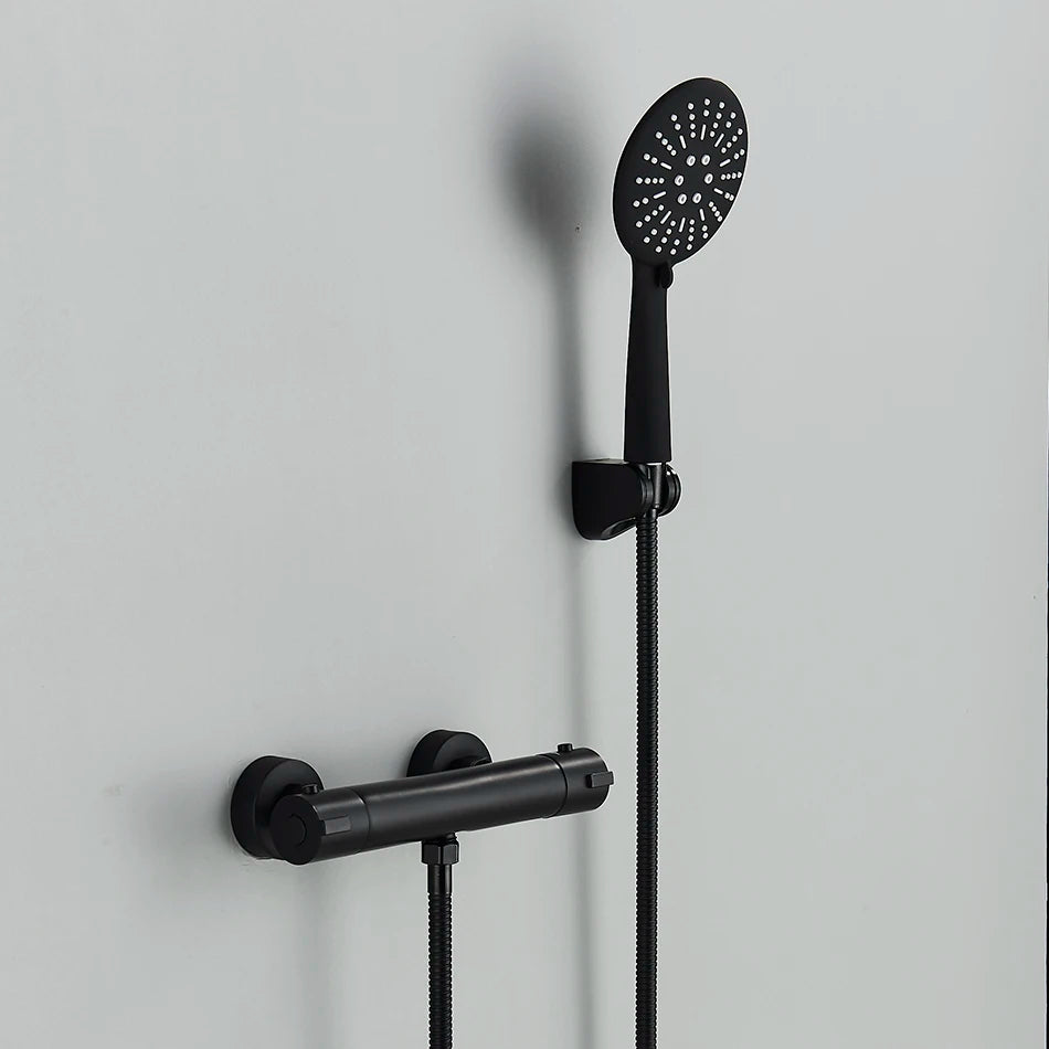 Ensemble Douche Thermostatique Mural – Noir & Chrome, Laiton, Valve Mitigeur | Accessoires Salle de Bain