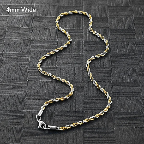 Collier Chaîne Torsadée Corde Acier Inoxydable – Unisexe Punk Argent & Or | Ras-du-Cou & Longueur Variable | Bijou Mode Homme & Femme Tendance