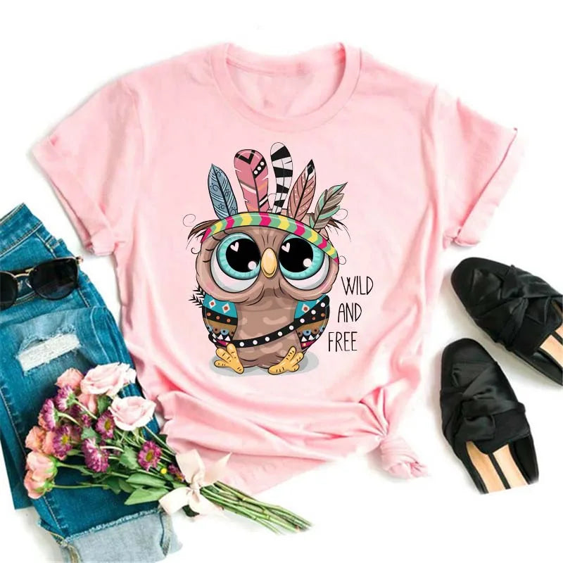 T-Shirt Femme Hibou Kawaii 🦦 – Style Harajuku Japonais | Graphic Tee Cute Manches Courtes
