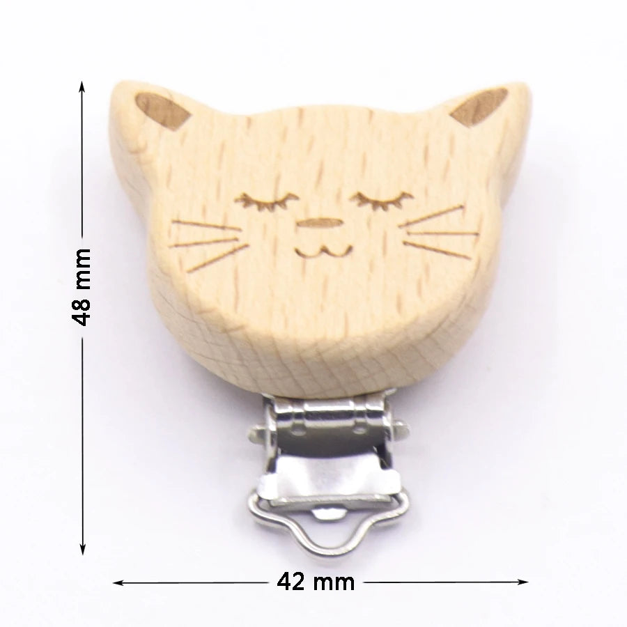 Los 5 Schnullerclips Holz Tiere – Schnullerkette Hase Elefant Stern Beißring Baby