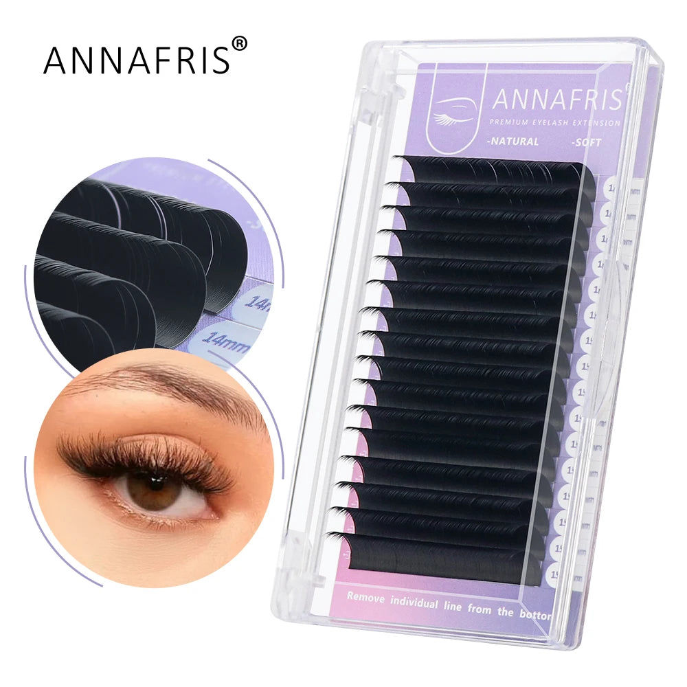 Extensions Cils Individuels ANNAFRIS Korean PBT 8-25mm – Matte Naturel Faux Vison | Fournitures Lashes Professionnel