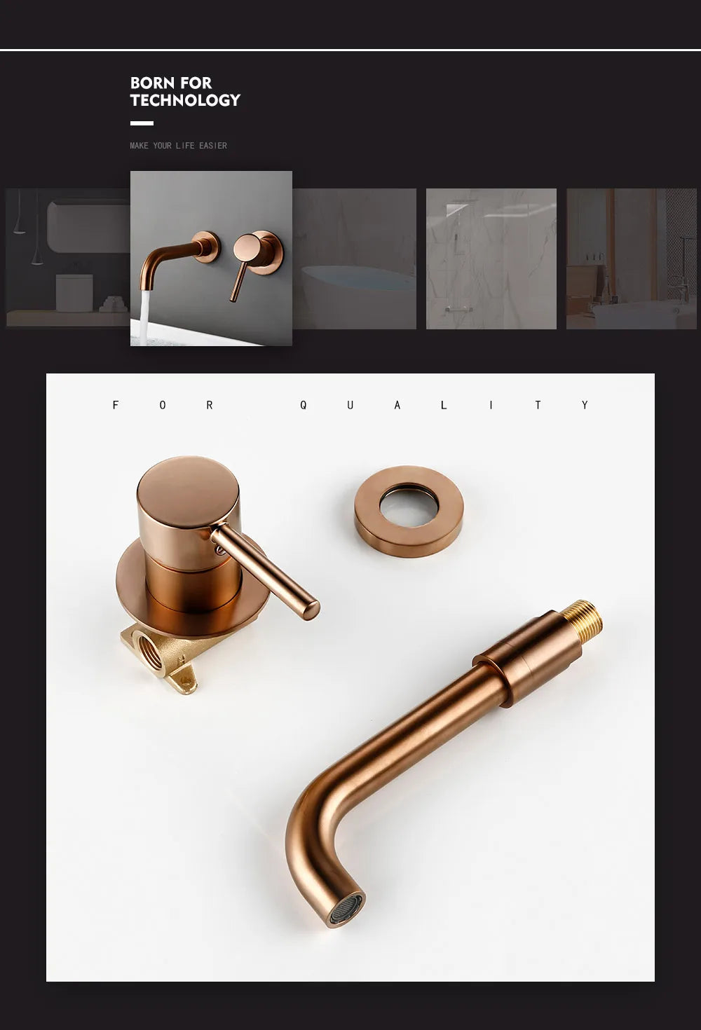 Bagnolux Robinet Encastré Rose Gold Laiton – Poli ou Brossé, Trou Rond, Eau Chaude & Froide | Salle de Bain Luxe