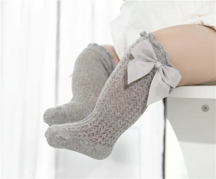 Chaussettes Hautes Bébé Unisexe Nœud Coton Mesh Été – Antidérapantes Nouveau-Né Toddler 0-2 Ans