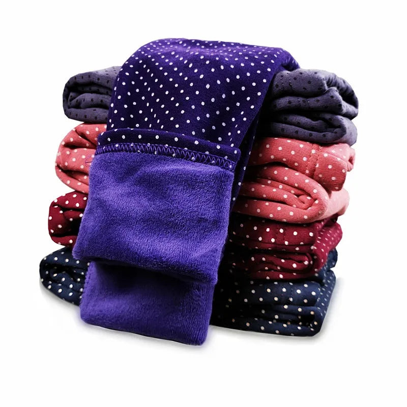 Legging Velours Pois Fille Bébé – Pantalon Chaud Stretch Coton Taille Élastique Automne Hiver Enfant