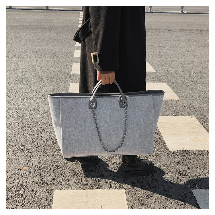 Tote Bag Femme Toile Grande Capacité – Cabas Shopping Chaînes Épaule Messenger Casual