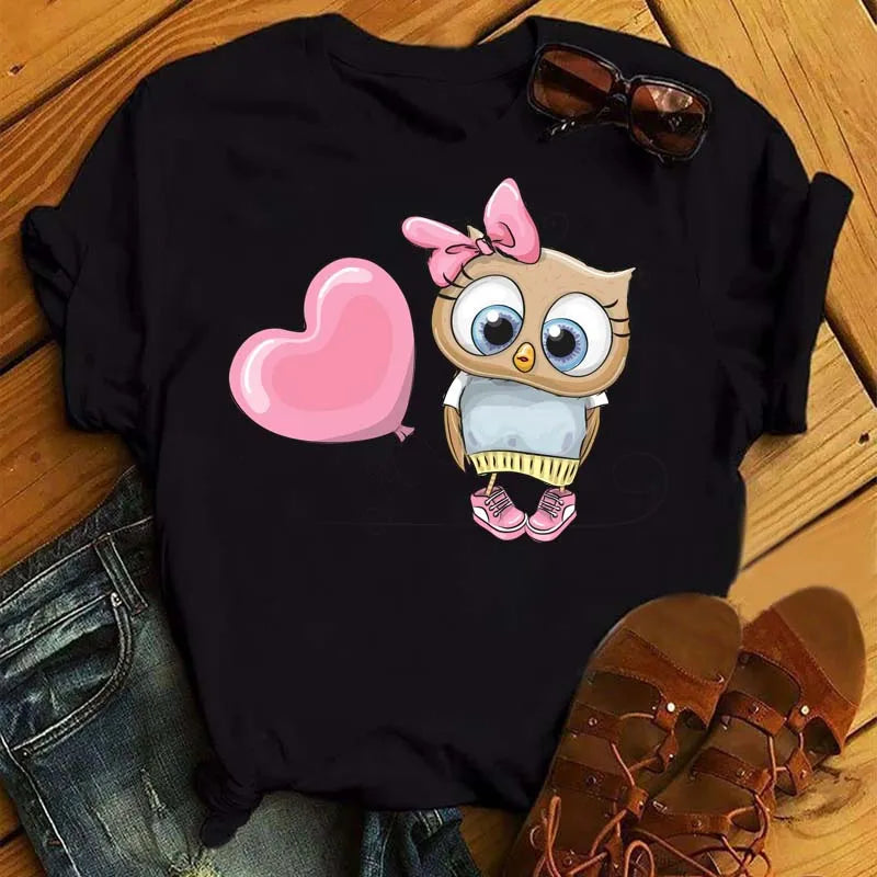 T-Shirt Femme Hibou Kawaii 🦦 – Style Harajuku Japonais | Graphic Tee Cute Manches Courtes