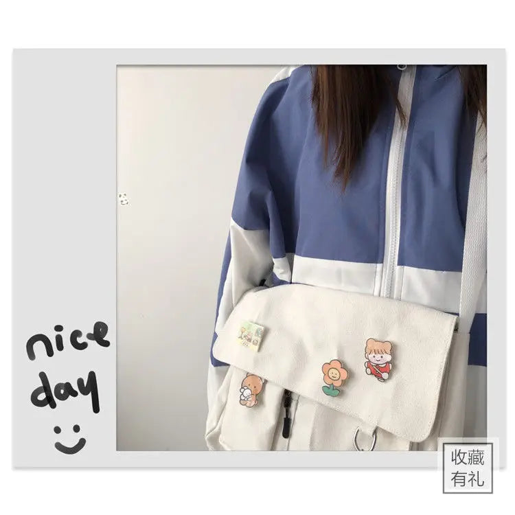 Sac Messenger Femme Toile Imprimée – Satchel Bandoulière Casual Fille École Mode