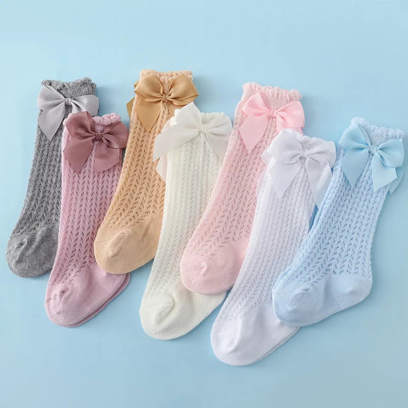 Chaussettes Hautes Bébé Unisexe Nœud Coton Mesh Été – Antidérapantes Nouveau-Né Toddler 0-2 Ans