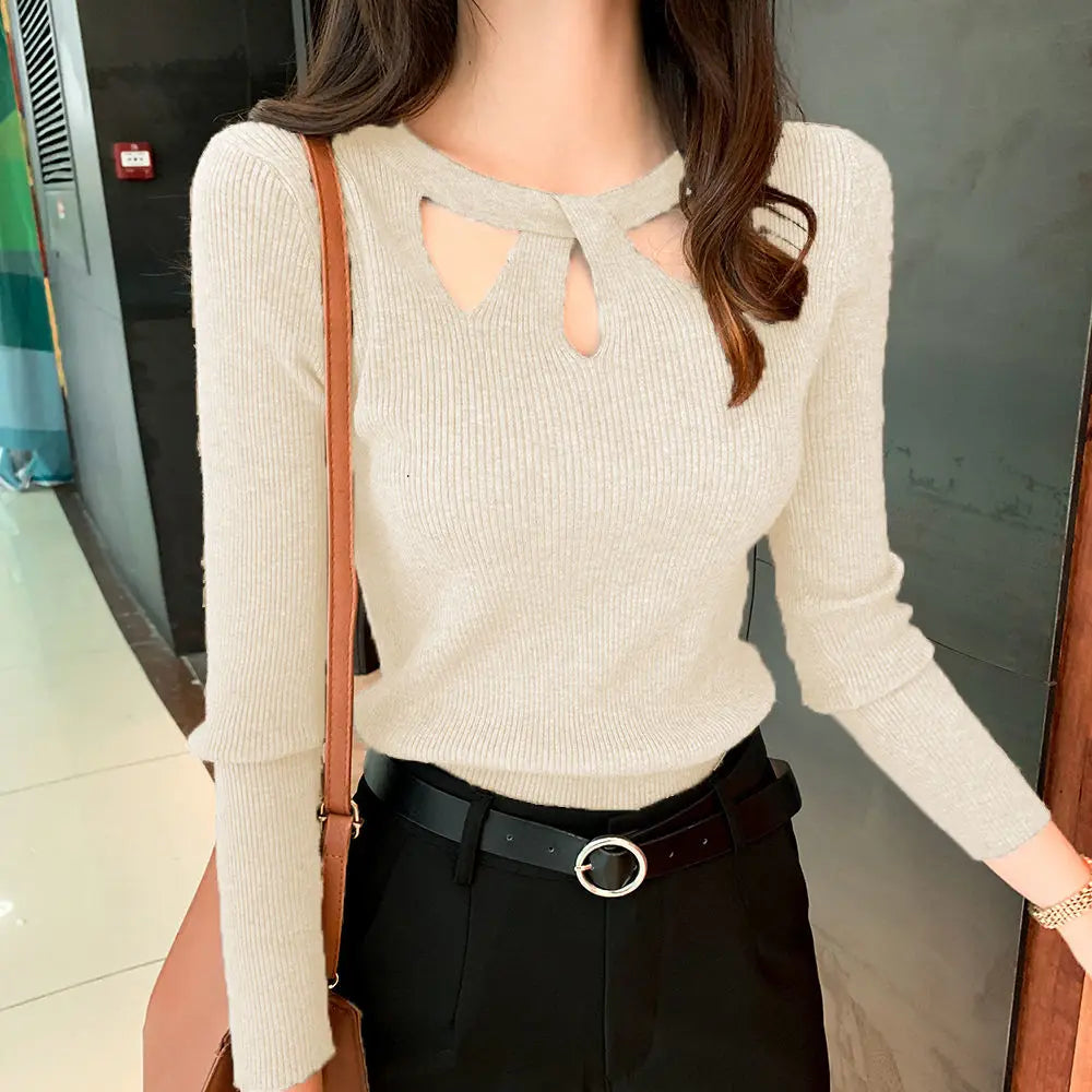 Damen-Strickpullover mit Rundhalsausschnitt – schlankmachend & sexy | Herbst/Winter | Trendiger Unterzieh-Pullover