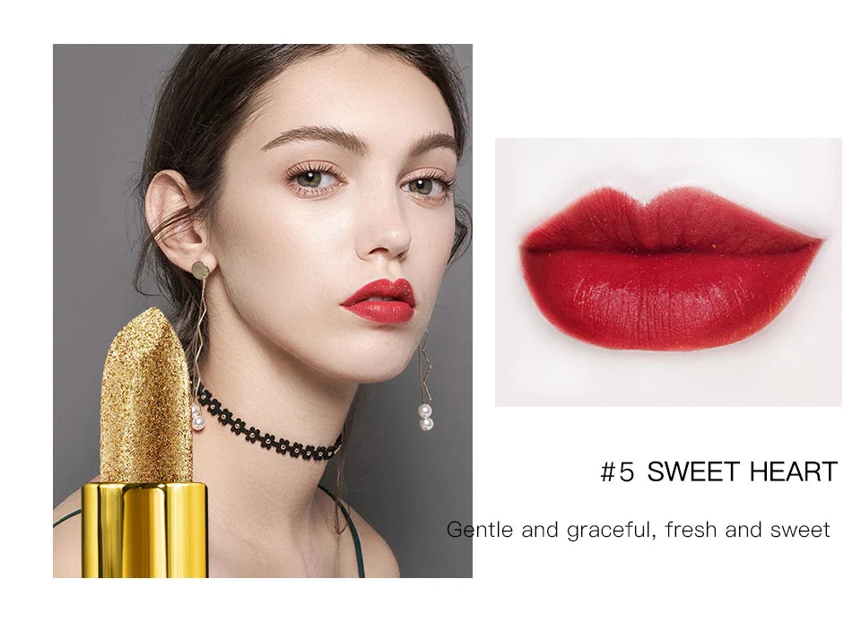 Rouge à Lèvres Glitter Hydratant Velours Mat Or – Waterproof Longue Tenue | Lèvres Brillantes Rouge Sexy Cosmétique Pigmenté