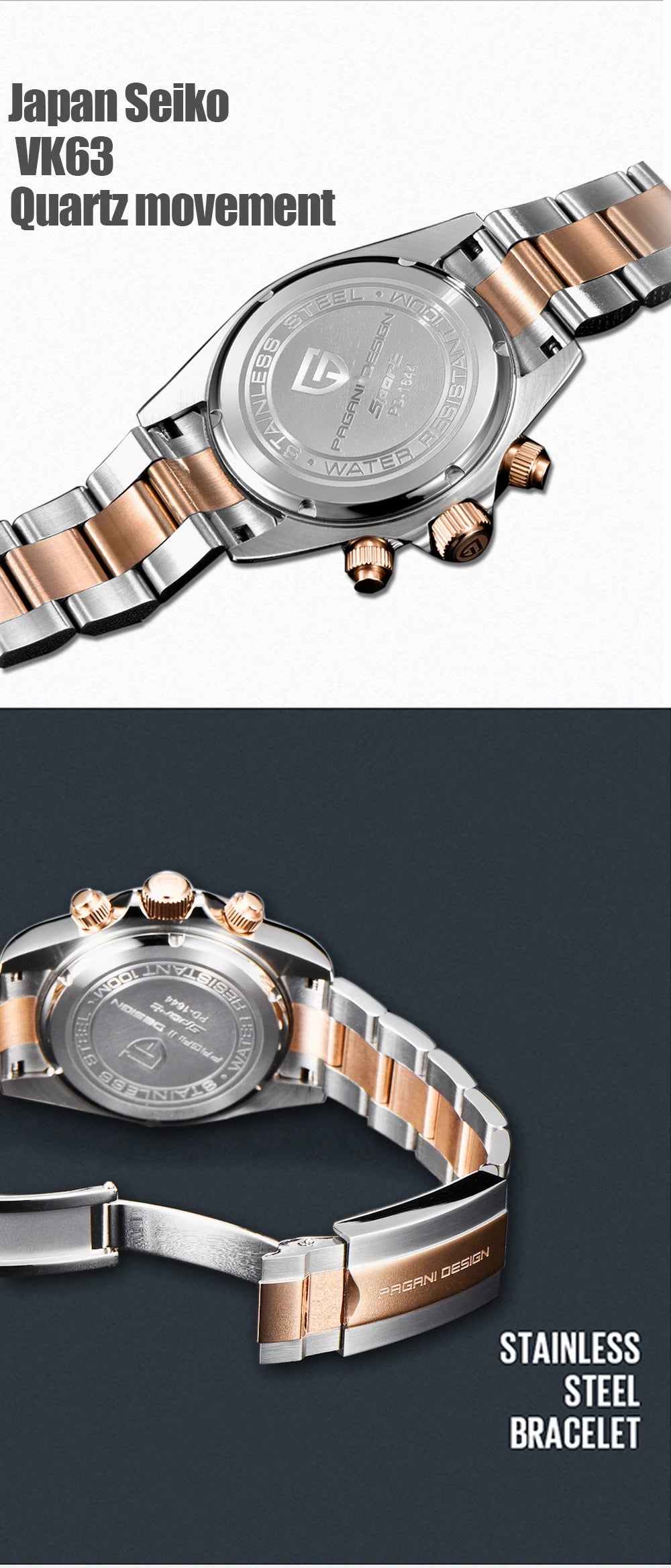 Montre Homme PAGANI DESIGN 2023 Noire Quartz Luxe – Chronographe Sport Étanche Lumineux