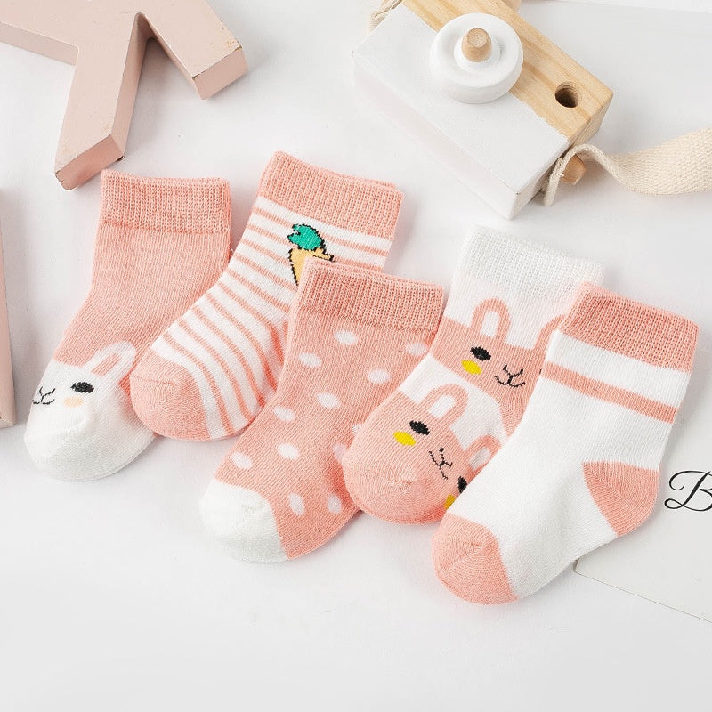5er-Pack Kindersocken Baumwolle Tiermuster – Frühling Herbst Baby Jungen Mädchen 0-6 Jahre