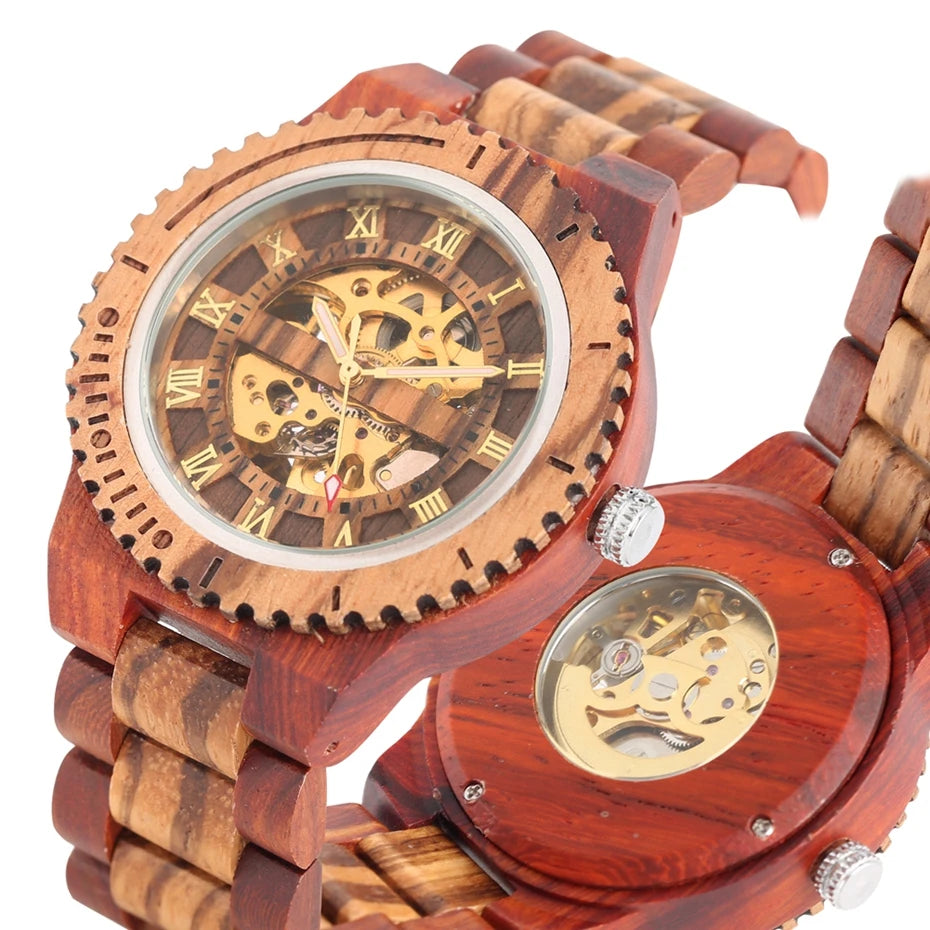 Montre Homme Luxe Mécanique Automatique Bois Bracelet Réglable – Fashion Éco-Responsable Unique