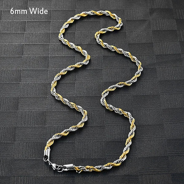 Collier Chaîne Torsadée Corde Acier Inoxydable – Unisexe Punk Argent & Or | Ras-du-Cou & Longueur Variable | Bijou Mode Homme & Femme Tendance