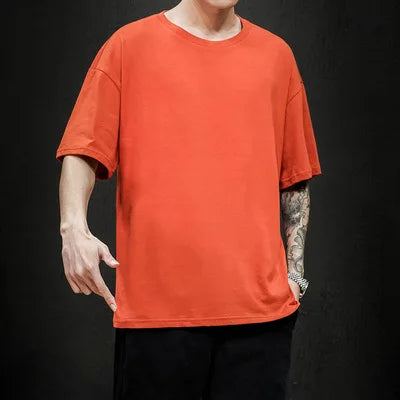 T-Shirt Homme Oversize Couleur Unie Coton Hip Hop Manches Courtes Casual Streetwear Fashion Été Tendance Confortable – Tee Shirt Premium Urban | Mode Homme Streetwear Premium