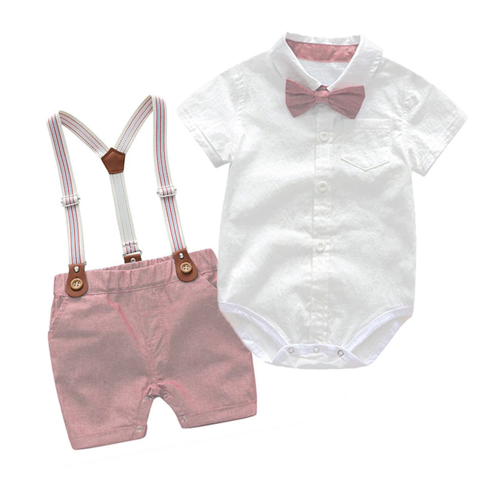 Ensemble Gentleman Garçon Bébé – Chemise Boutons Col Revers + Salopette Bretelles Été Casual Chic
