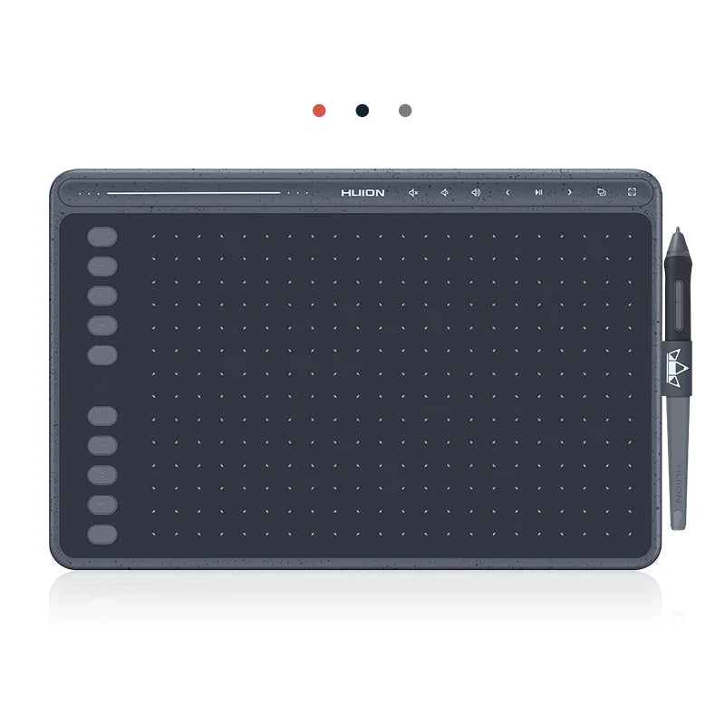 HUION HS611 Tablette Graphique – Stylet Sans Pile Fonction Inclinaison | 3 Couleurs, Touches Multimédia & Barre Media