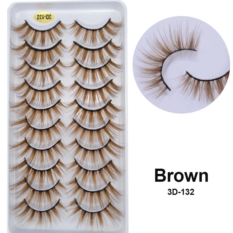 Faux Cils Rainbow Colorés Cosplay – Lot 10 Paires | Blanc, Rouge, Violet, Bleu | Poupée & Scène