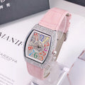 Damen Luxus Diamant Kristall Rechteckiges Zifferblatt Bunt Leder Quarz Uhr – Einzigartiges Elegantes Design