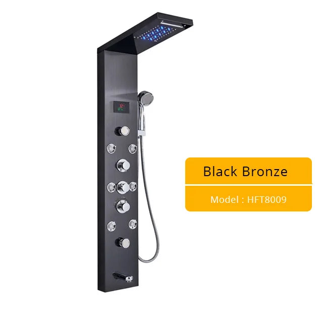 Colonne Douche LED Luxe Nickel Brossé – SPA Jets Massage, Affichage Digital Température | Panneau Douche Tour Salle de Bain