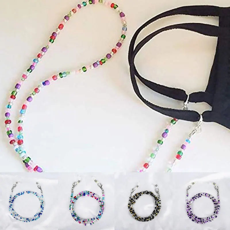 Chaîne Masque & Lunettes Bohème Perlée - Lanyard Anti-Glisse Femme