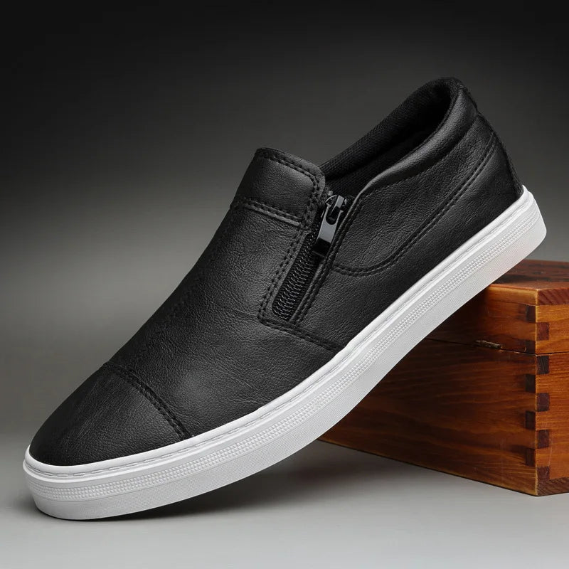 Mocassins PU Cuir Homme Korean Zip Slip-on – Chaussures Plates Fashion Casual Sneakers