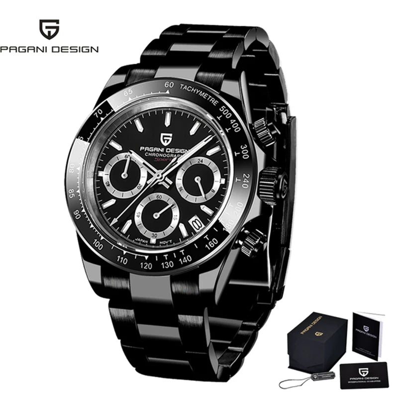 Montre Homme PAGANI DESIGN 2023 Noire Quartz Luxe – Chronographe Sport Étanche Lumineux