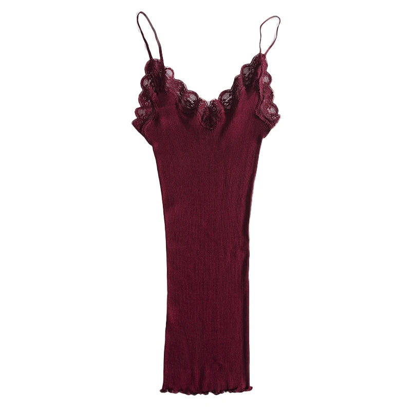 Camisole Dentelle 70% Soie Naturelle & 30% Coton - Basique Luxe Doux Couleur Unie | SuyaDream