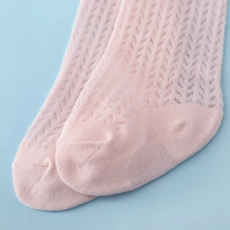 Chaussettes Hautes Bébé Unisexe Nœud Coton Mesh Été – Antidérapantes Nouveau-Né Toddler 0-2 Ans