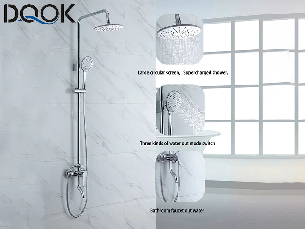 DQOK Ensemble Douche Thermostatique Chrome – Cascade & Pluie, Mitigeur Baignoire | Système Douche Complet