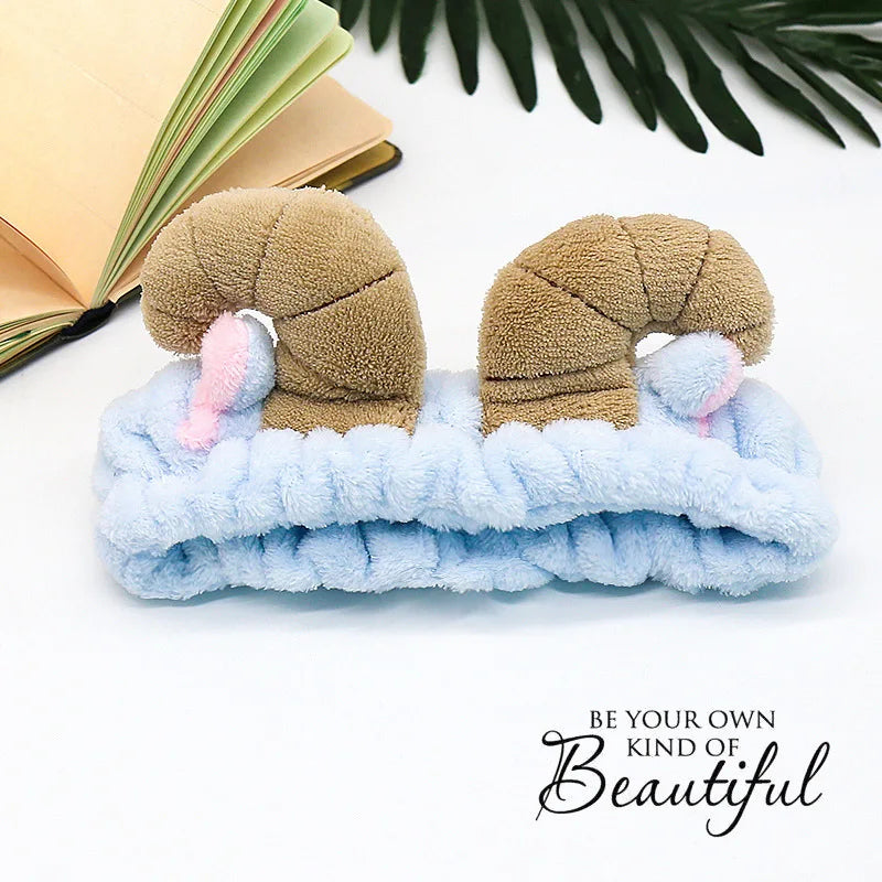 Bandeau Maquillage Oreilles de Lapin Coral Fleece – Élastique Doux | Soin Visage & Coiffure Fille