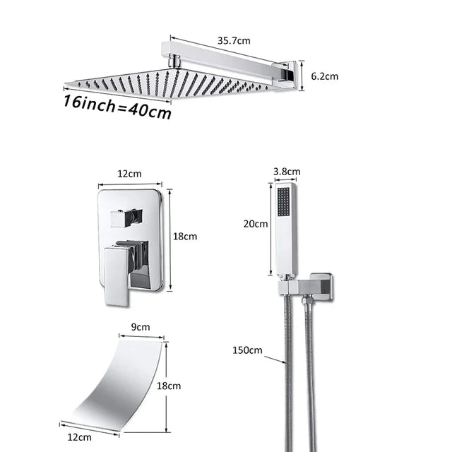Système Douche LED Encastré – Pluie & Cascade, Bec Baignoire Pivotant, Mitigeur Eau Chaude & Froide | Salle de Bain Design