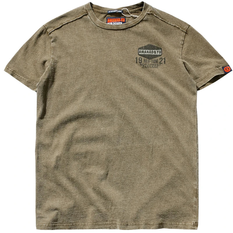 T-Shirt Homme Style Américain Streetwear Imprimé Col Rond Manches Courtes Coton Pur Lavé Vintage Casual Été Authentique Tendance – Tee Shirt Streetwear Premium Washed USA | Mode Homme Streetwear Premium