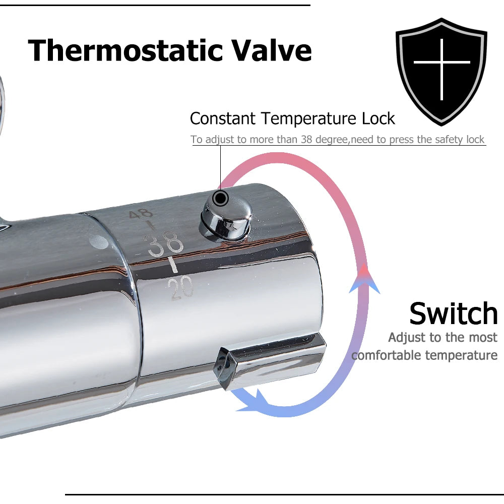 Ensemble Douche Thermostatique Mural – Noir & Chrome, Laiton, Valve Mitigeur | Accessoires Salle de Bain