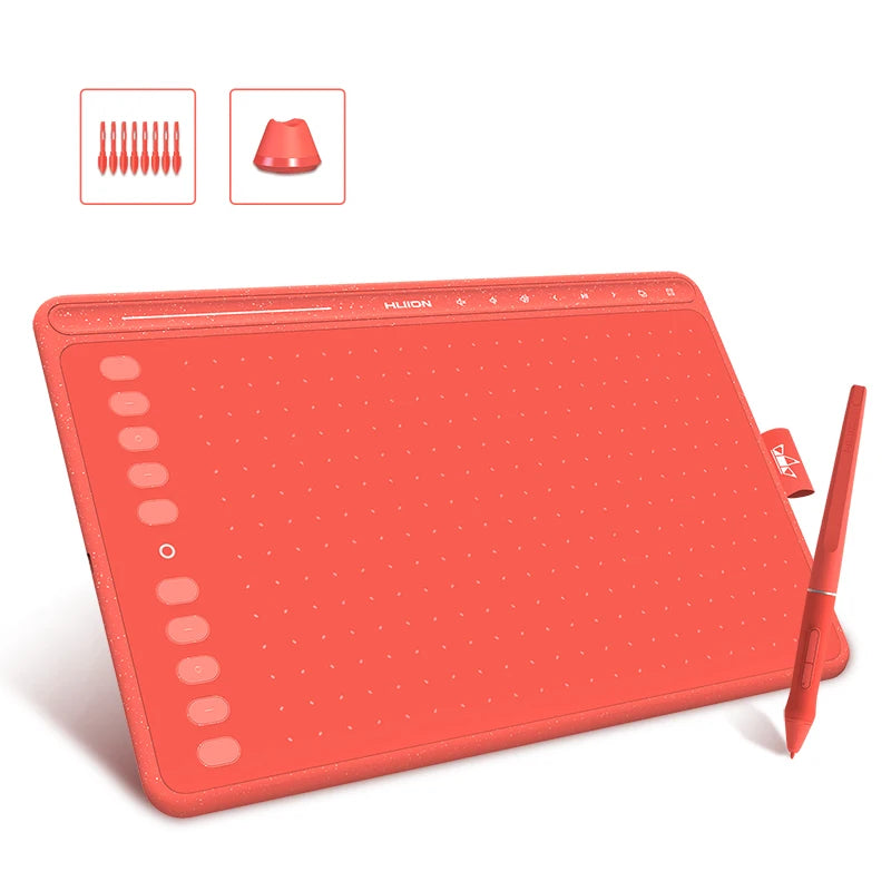 HUION HS611 Tablette Graphique – Stylet Sans Pile Fonction Inclinaison | 3 Couleurs, Touches Multimédia & Barre Media