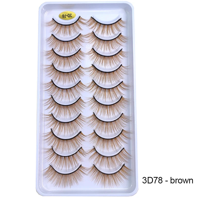 Faux Cils Rainbow Colorés Cosplay – Lot 10 Paires | Blanc, Rouge, Violet, Bleu | Poupée & Scène
